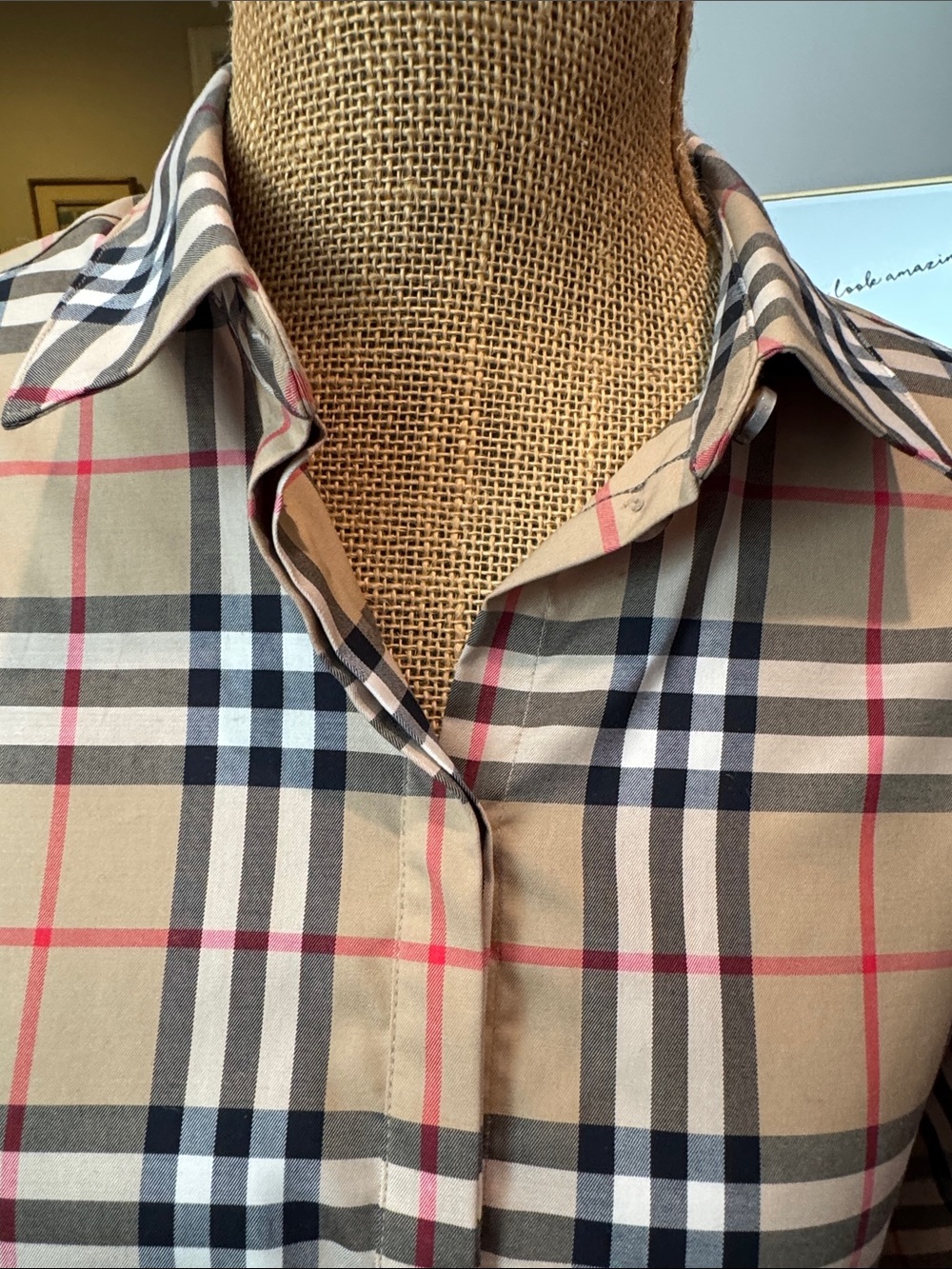 Burberry Beige Plaid Long-Sleeve Button-Down Shirt - Picture 6 of 9